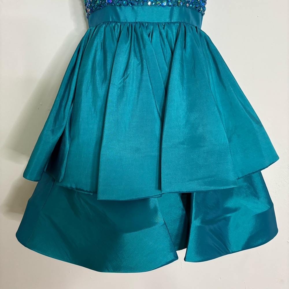 Sherri Hill Teal Rhinestone Halter Homecoming/Cocktail Dress - Size: 2 - NWT - Picture 4 of 14